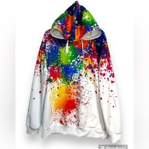 Multicolor Men Women Top Sweatshirt XL Splash Paint Kangaroo Pocket Hoodie